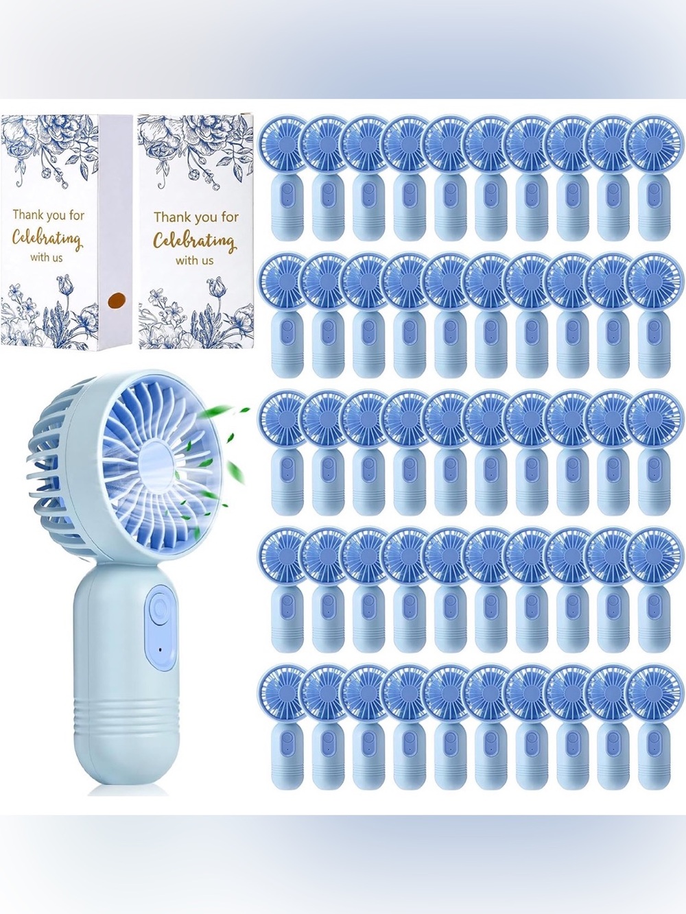 Blue Portable Handheld Fan Party Favor - Pack of 38